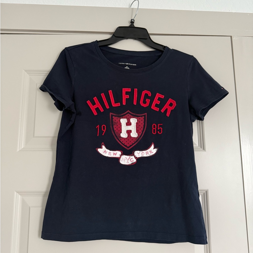 Tommy Hilfiger Blue and Red Short Sleeve Tee